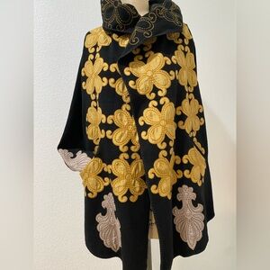 Johnny Was BIYA Gold Kaia Applique Embroidered Black Hoodie Open Cardigan